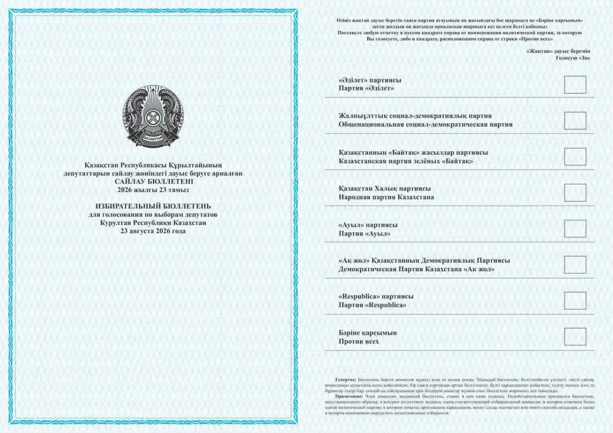 Орталық сайлау комиссиясы Құрылтай сайлауына арналған бюллетеньнің үлгісін көрсетті